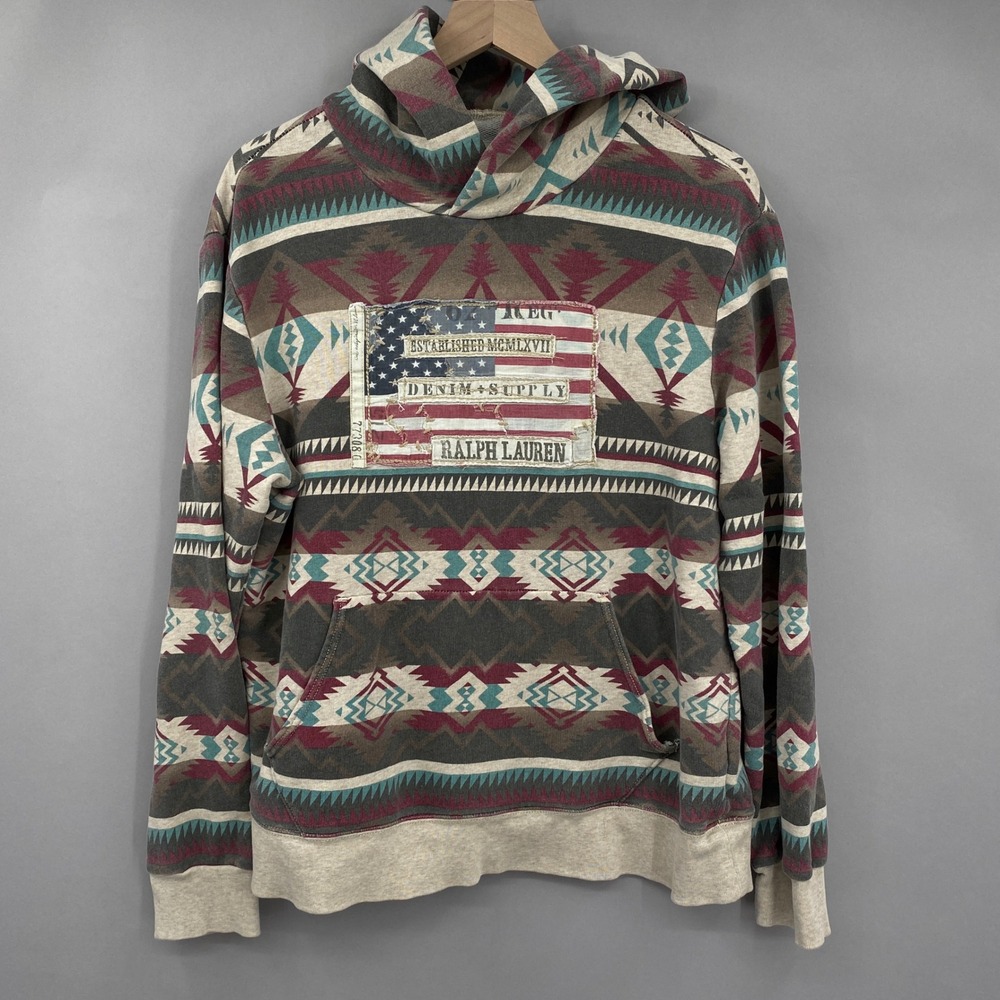 Denim & Supply Ralph Lauren Southwestern Flag Hoodie Men Large Aztec Print - Picture 1 of 16